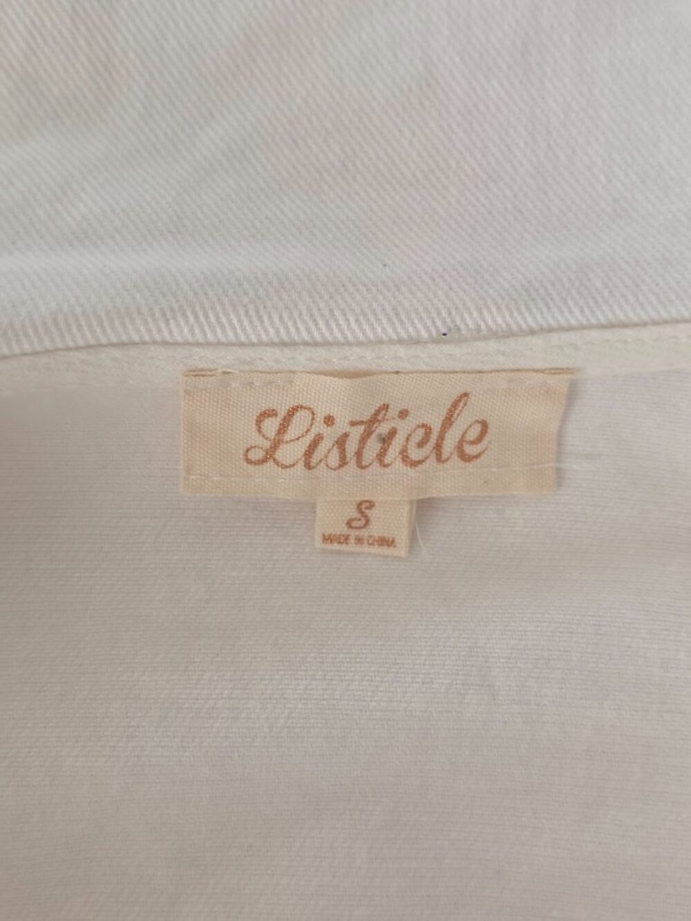 Listicle Ruffle Peter Pan Collar Denim Jacket in Cream White Size Small - Picture 6 of 12